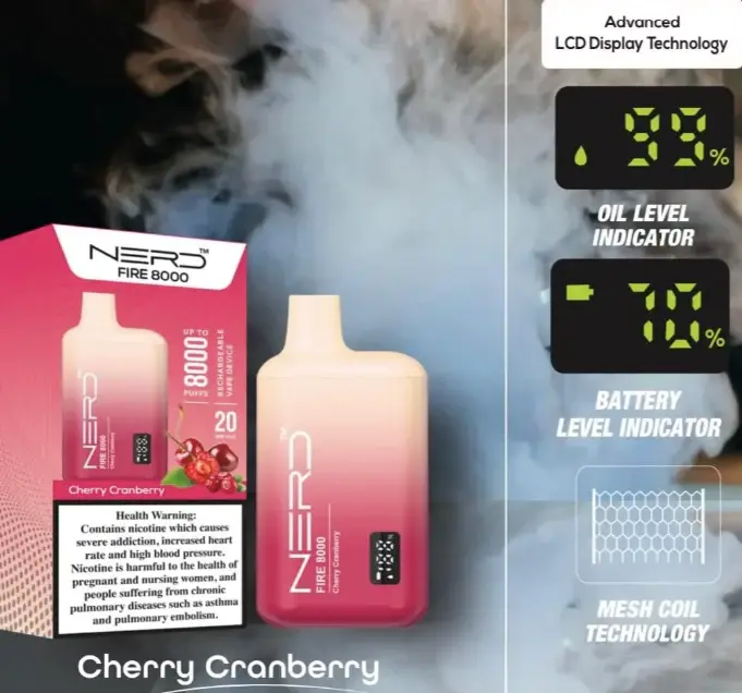 Nerd Fire Vape 8000 Puffs Cherry Cranberry