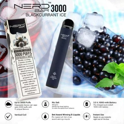 Nerd Bar 3000 Puffs Vape Blackcurrant Ice