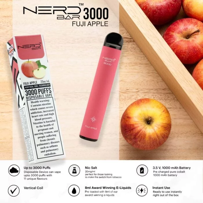 nerd bar 3000 puffs disposable vape fuji apple