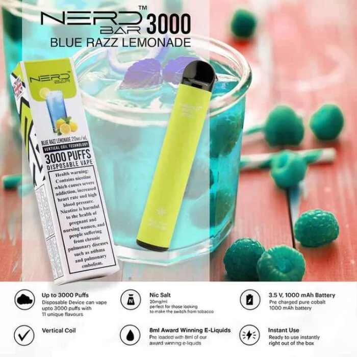 nerd bar 3000 puffs vape blue razz lemonade